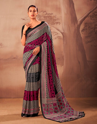 Black Soft Poly Mal Mal Cotton Floral Printed Cotton Saree
