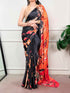 Multicolor Pure Satin Silk Flower Print Satin Saree