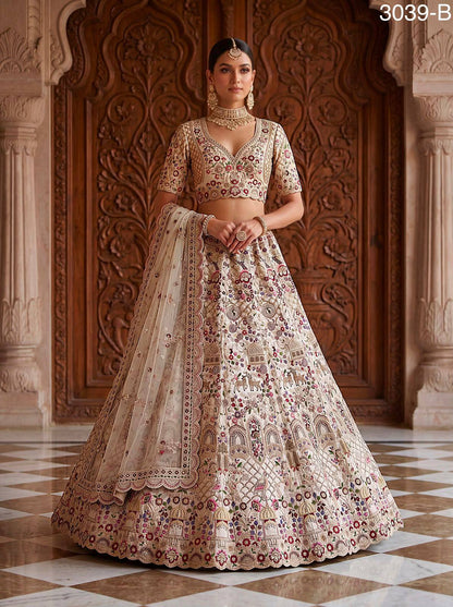 Off White Pure Soft Gadhwal Silk Heavy Embroidery Work Bridal Lehenga Choli