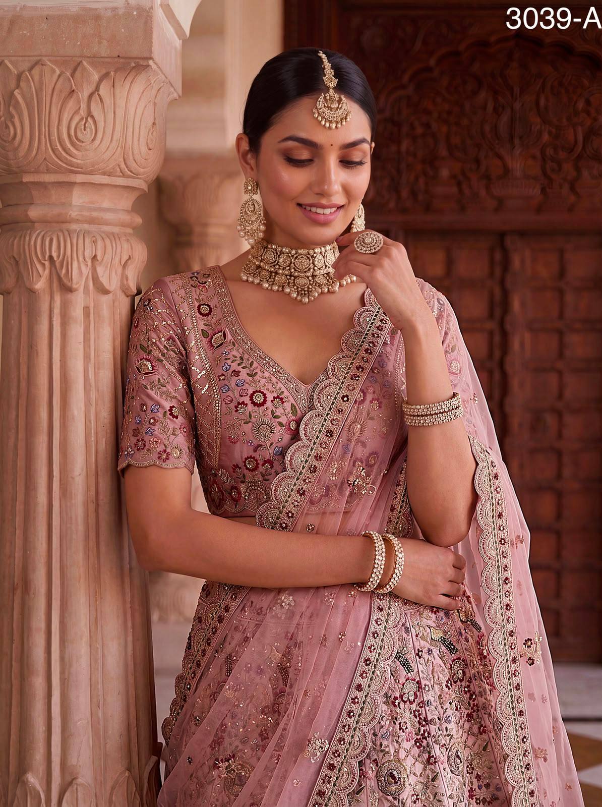 Pink Pure Soft Gadhwal Silk Heavy Embroidery Work Bridal Lehenga Choli