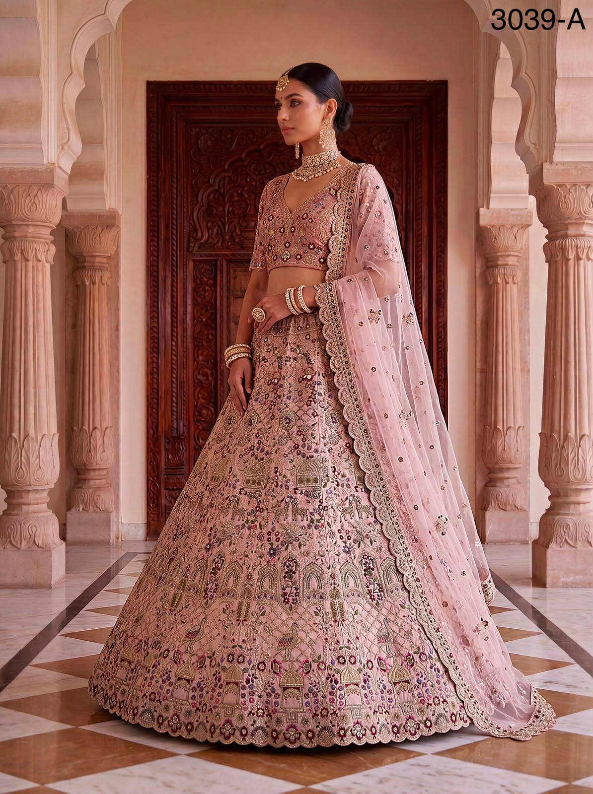 Pink Pure Soft Gadhwal Silk Heavy Embroidery Work Bridal Lehenga Choli