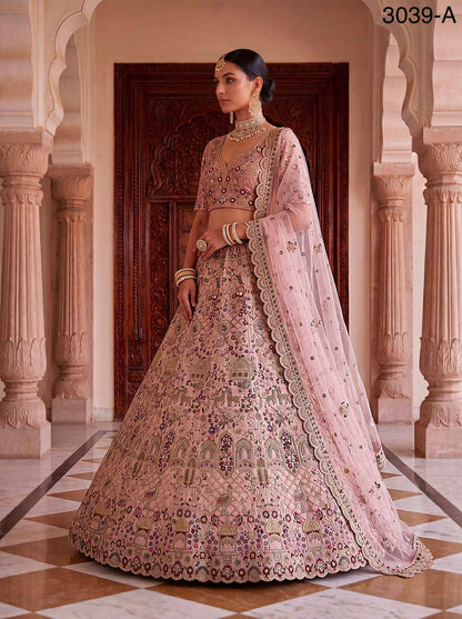 Pink Pure Soft Gadhwal Silk Heavy Embroidery Work Bridal Lehenga Choli