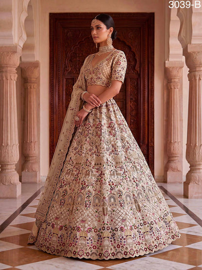 Off White Pure Soft Gadhwal Silk Heavy Embroidery Work Bridal Lehenga Choli