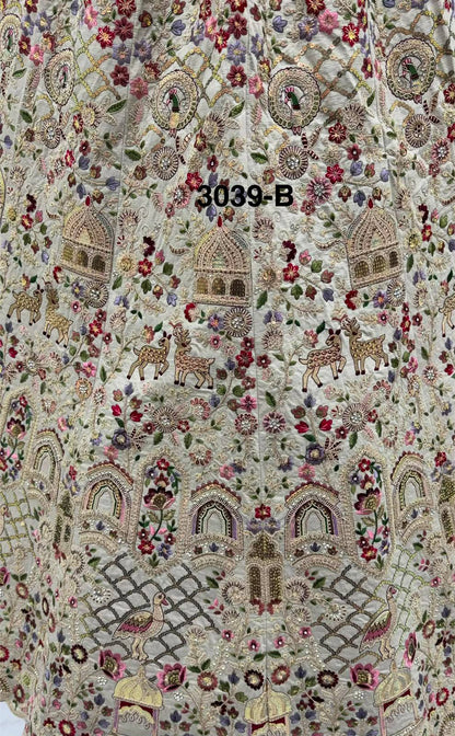 Off White Pure Soft Gadhwal Silk Heavy Embroidery Work Bridal Lehenga Choli