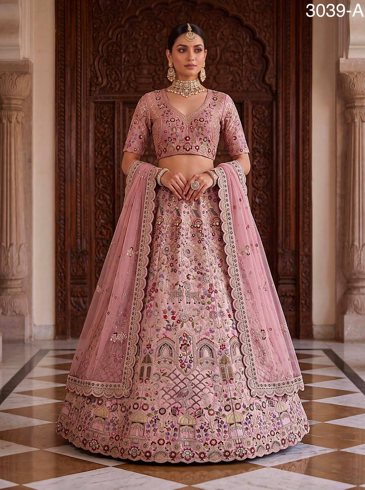 Pink Pure Soft Gadhwal Silk Heavy Embroidery Work Bridal Lehenga Choli