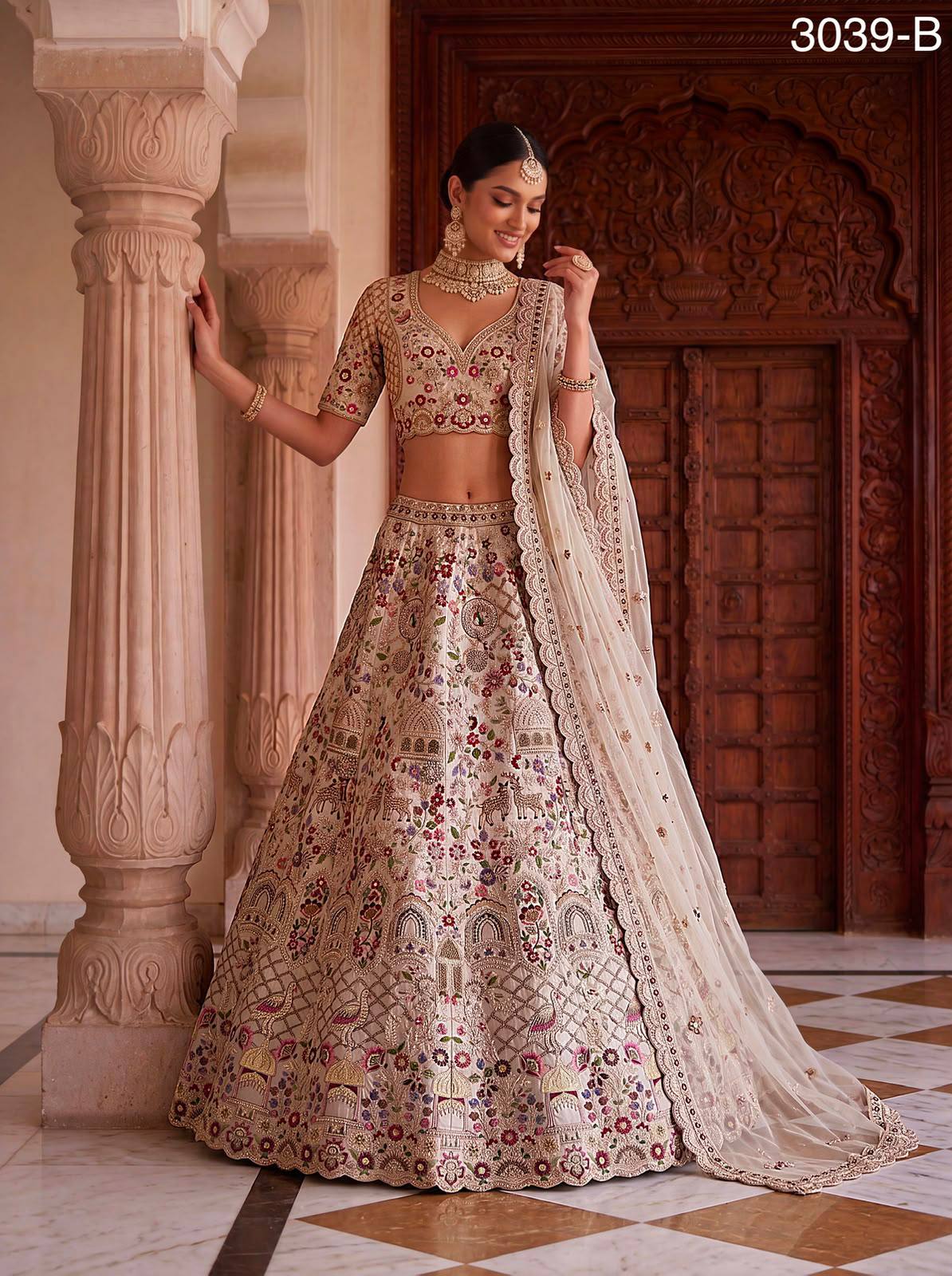 Off White Pure Soft Gadhwal Silk Heavy Embroidery Work Bridal Lehenga Choli