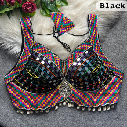 Black Pure Heavy Real Mirror Thread &amp; Kaudi Wok Bridal Blouse