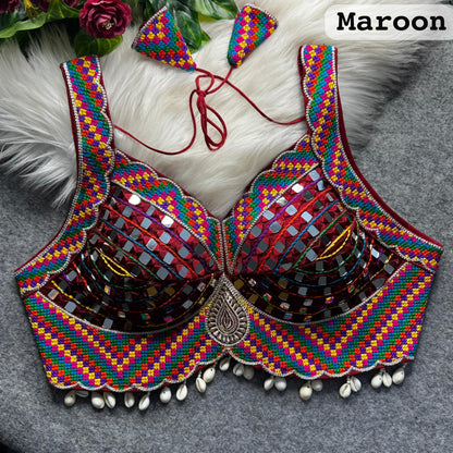 Maroon Pure Heavy Real Mirror Thread &amp; Kaudi Wok Bridal Blouse