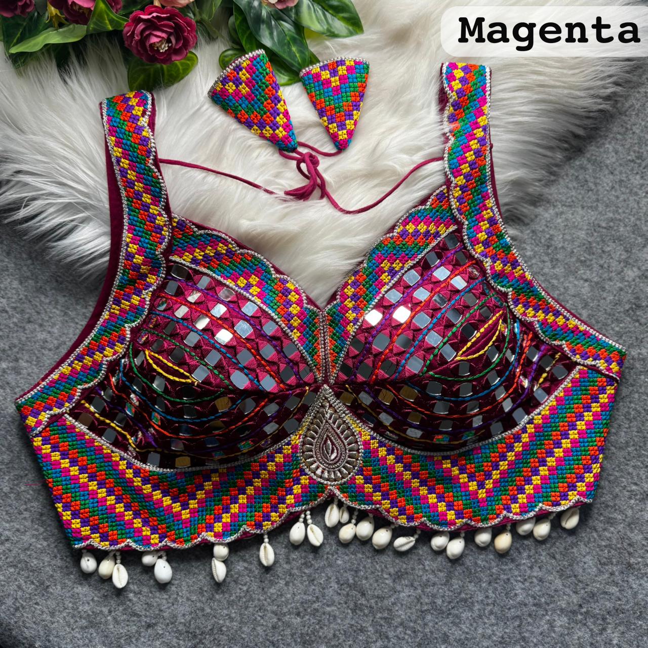 Magenta Pure Heavy Real Mirror Thread &amp; Kaudi Wok Bridal Blouse