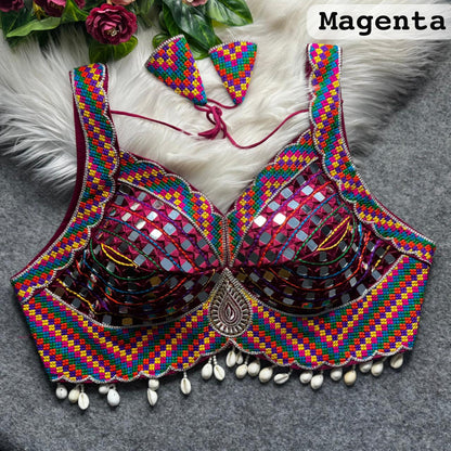 Magenta Pure Heavy Real Mirror Thread &amp; Kaudi Wok Bridal Blouse