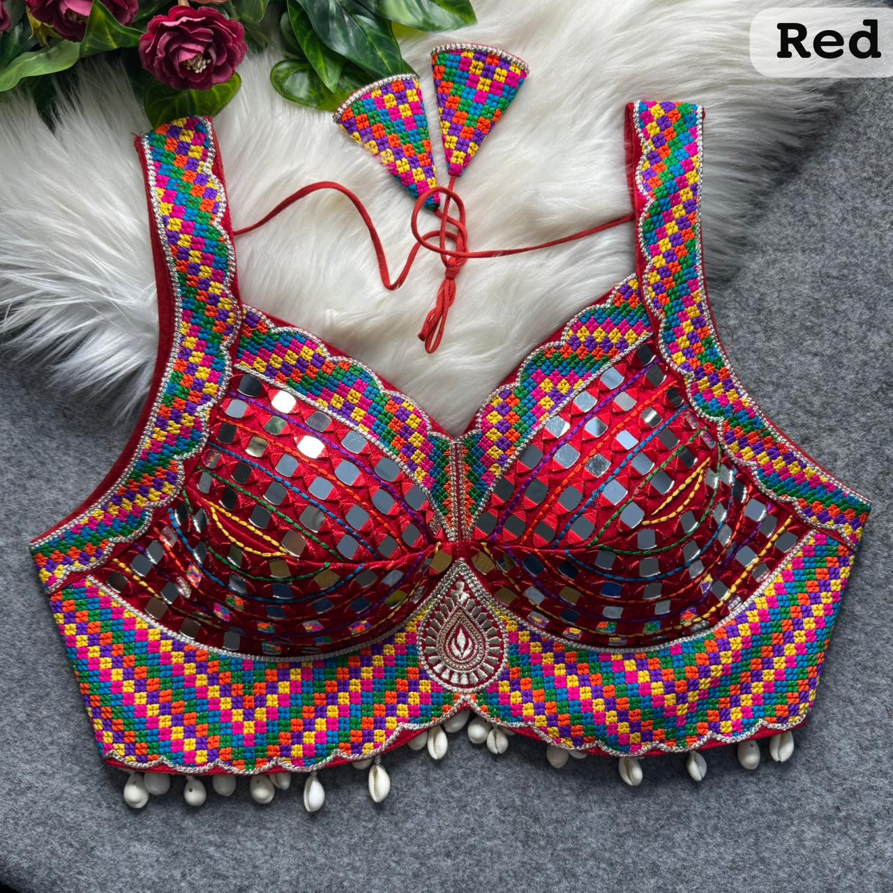 Red Pure Heavy Real Mirror Thread &amp; Kaudi Wok Bridal Blouse