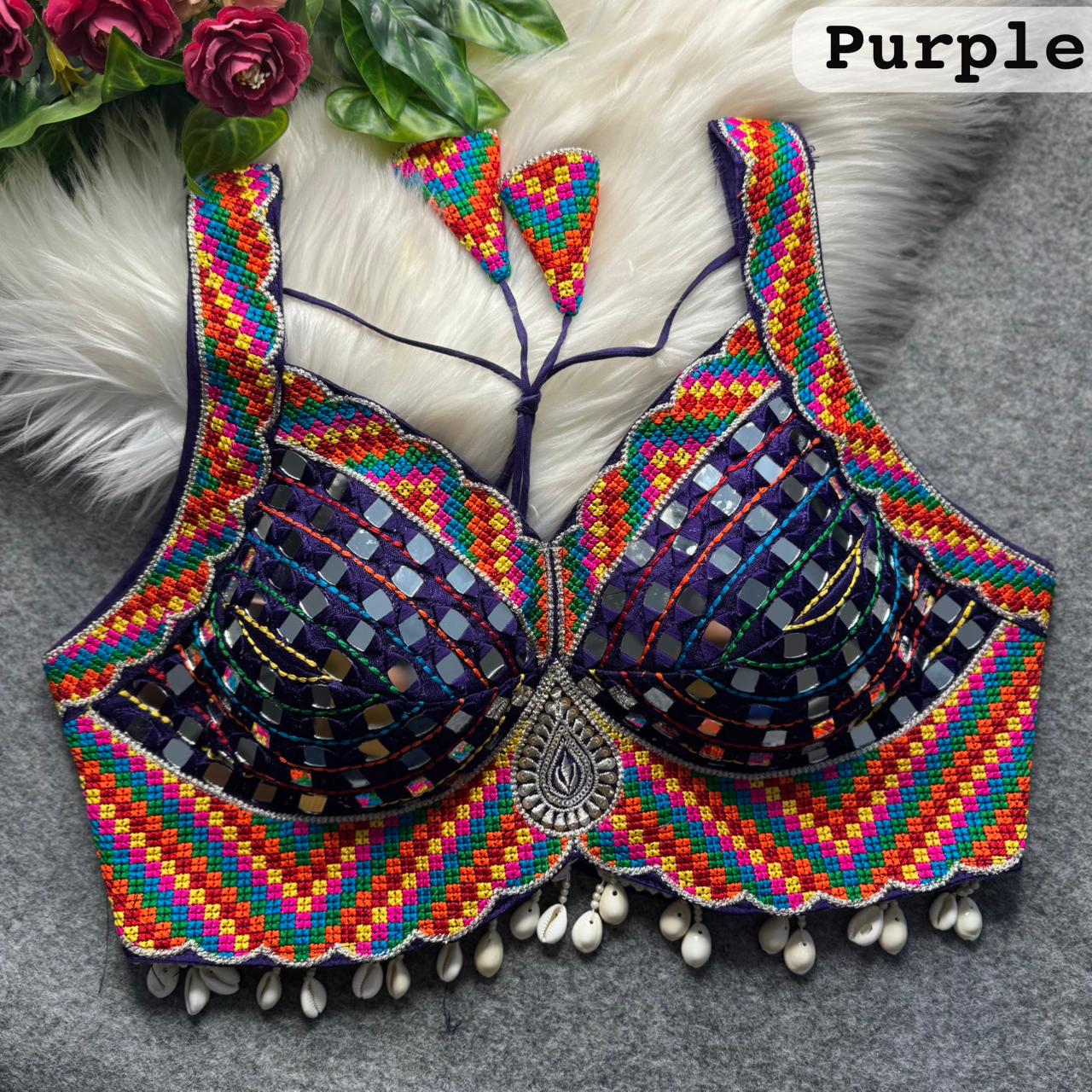 Purple Pure Heavy Real Mirror Thread &amp; Kaudi Wok Bridal Blouse