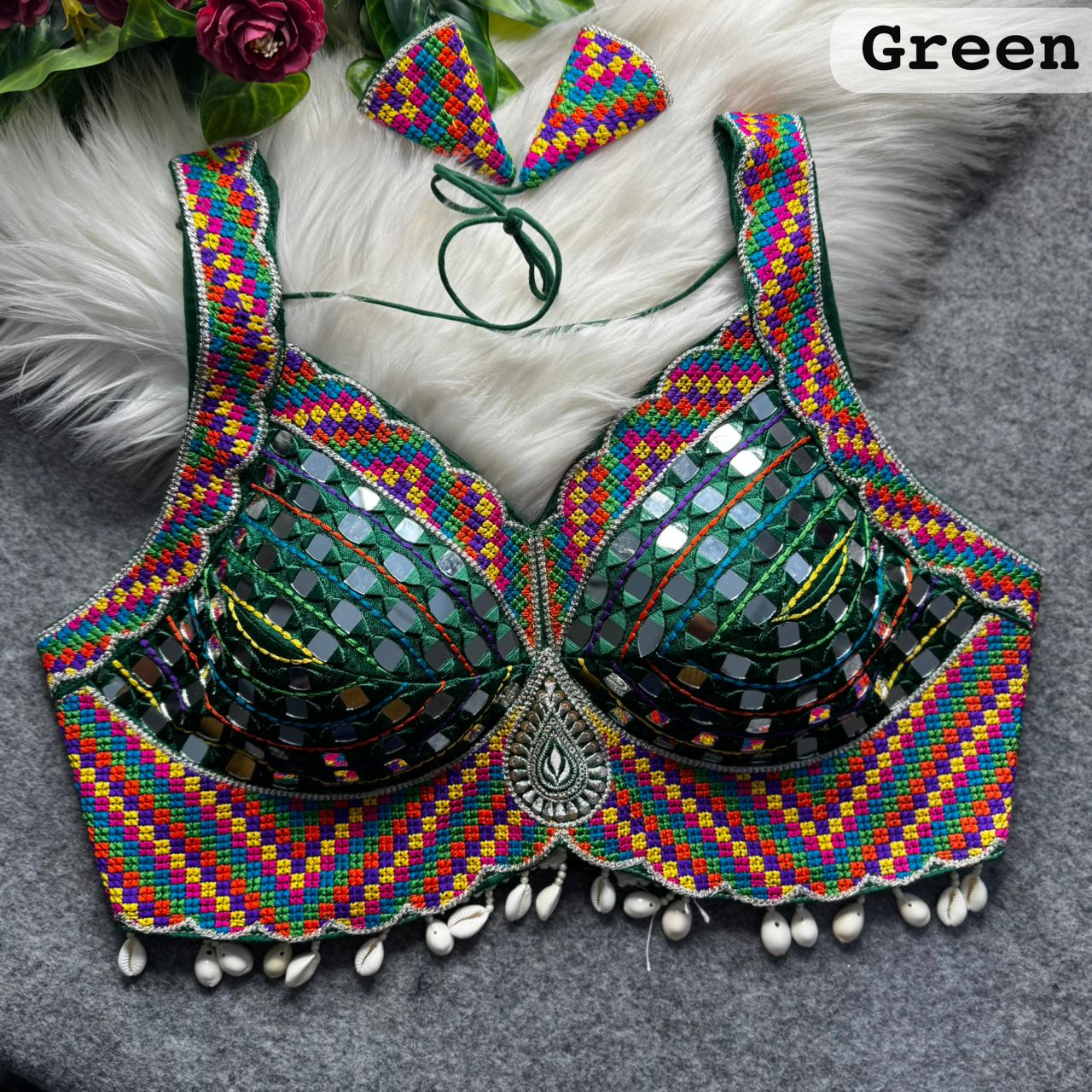 Green Pure Heavy Real Mirror Thread &amp; Kaudi Wok Bridal Blouse