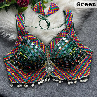 Green Pure Heavy Real Mirror Thread &amp; Kaudi Wok Bridal Blouse