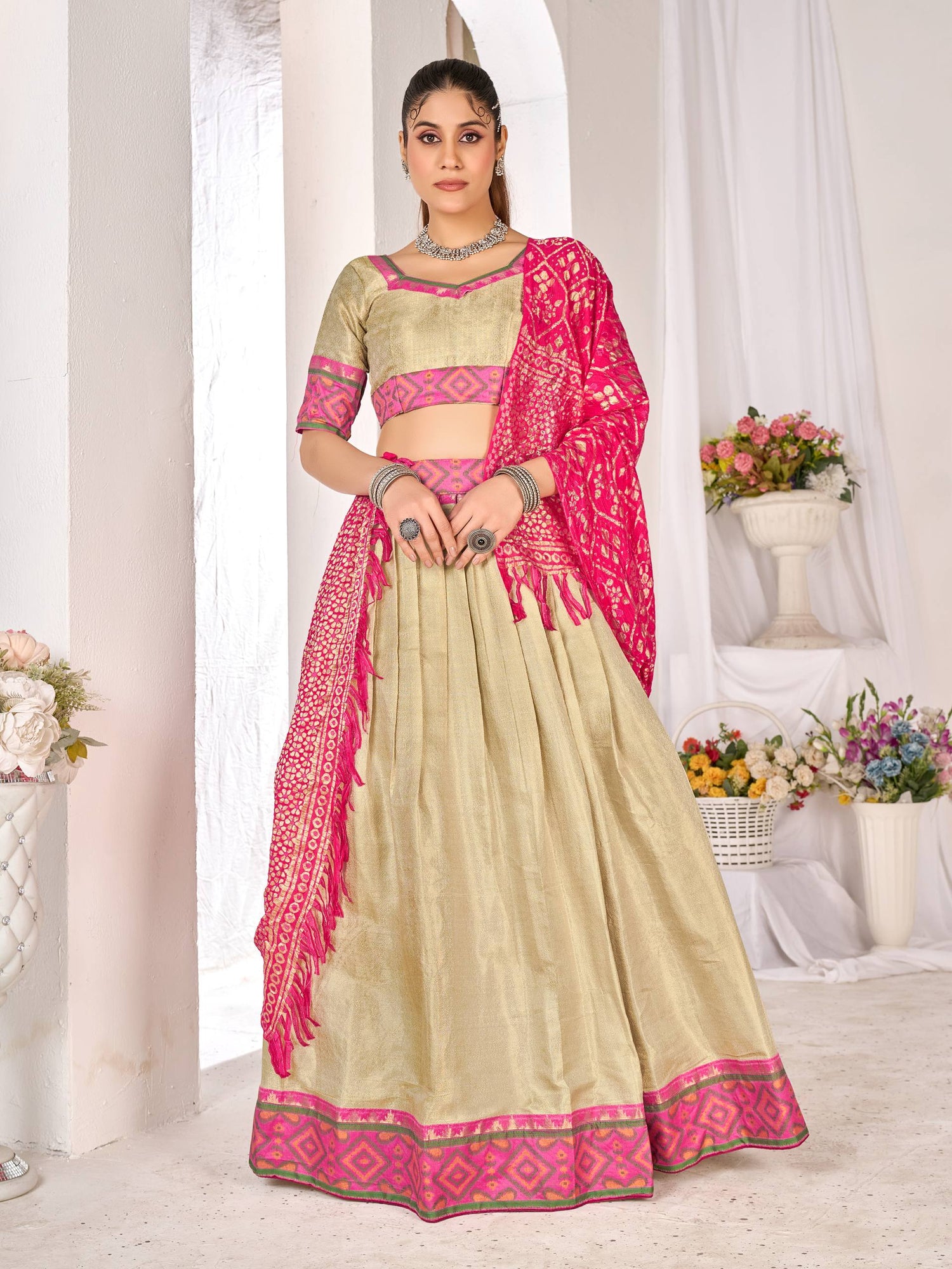 Chiku Pure Jacquard Silk Lehenga Choli With Kurta Pajama Jacket Matching Couple Combo Set