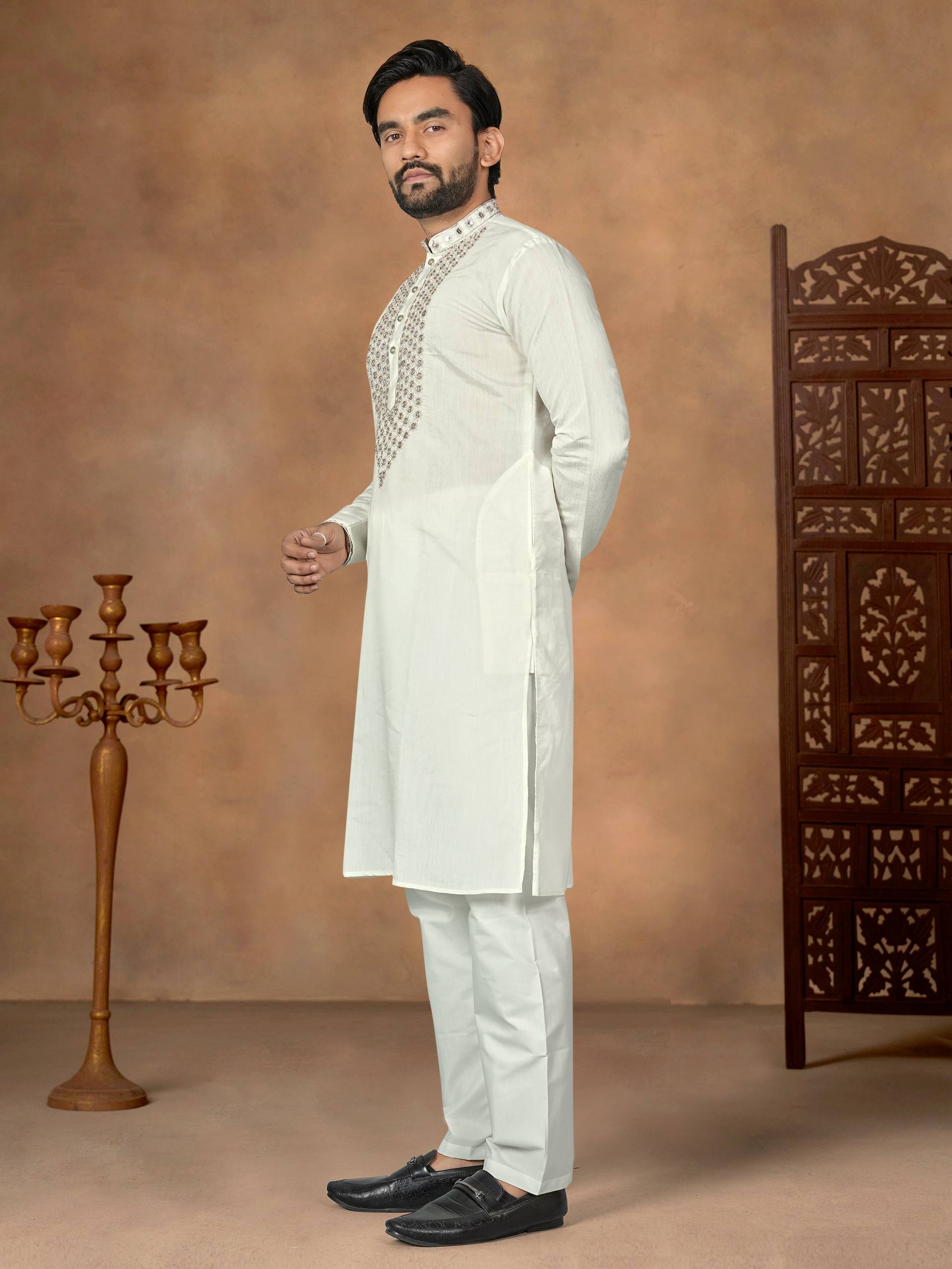 White Pure Soft Premium Silk Kurta Pajama With Father &amp; Son Matching Combo Set