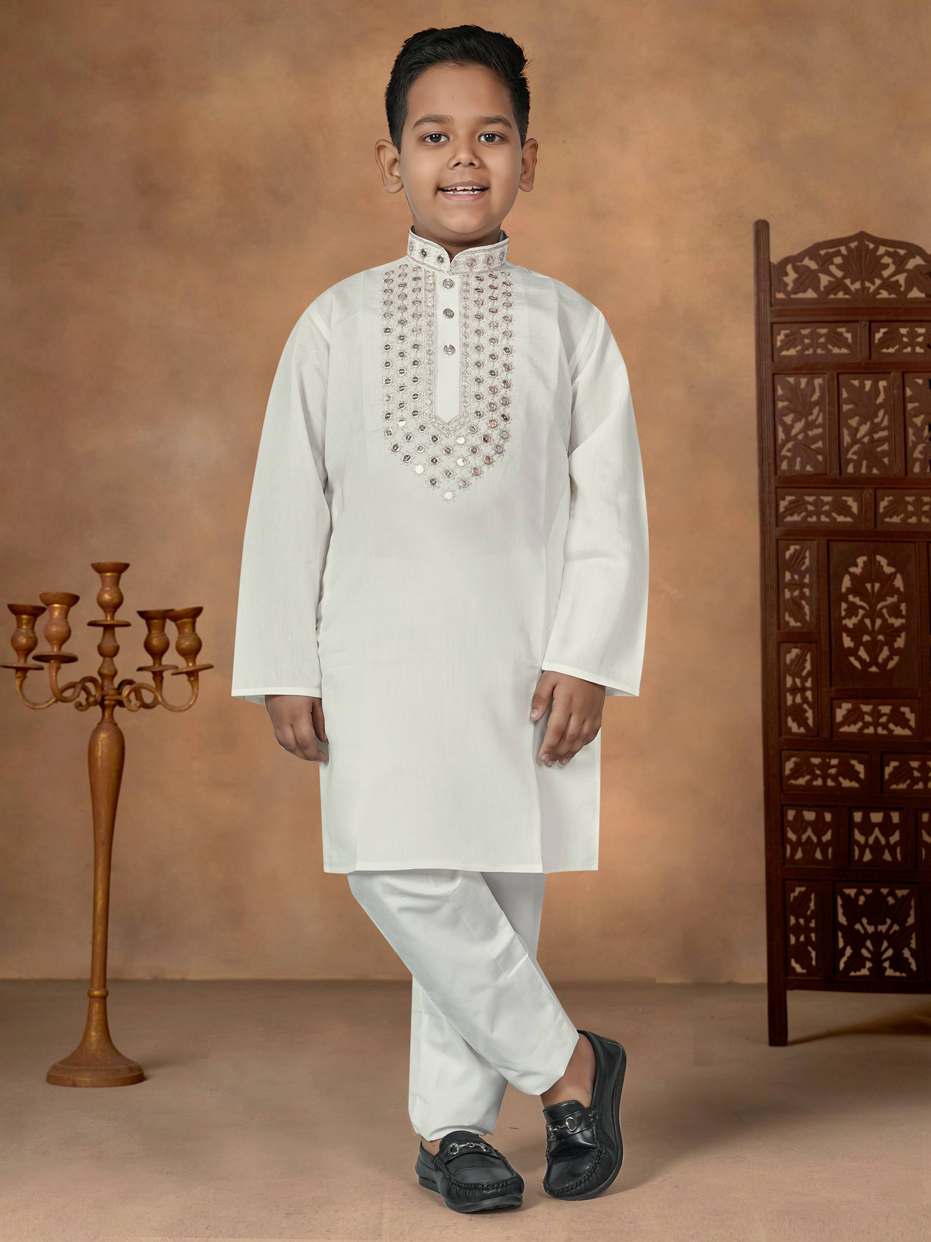 White Pure Soft Premium Silk Kurta Pajama With Father &amp; Son Matching Combo Set