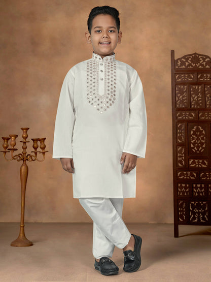 White Pure Soft Premium Silk Kurta Pajama With Father &amp; Son Matching Combo Set