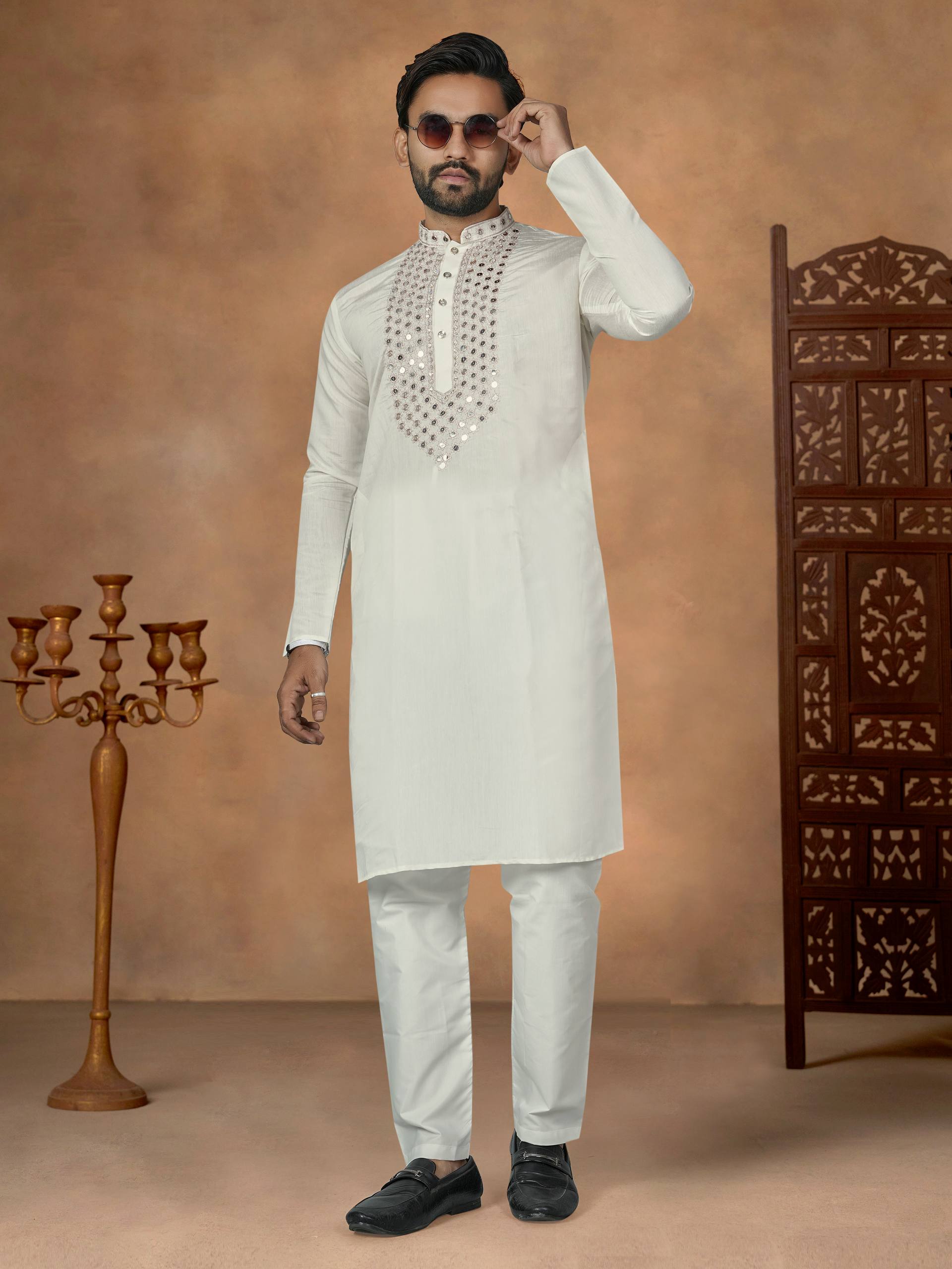 White Pure Soft Premium Silk Kurta Pajama With Father &amp; Son Matching Combo Set