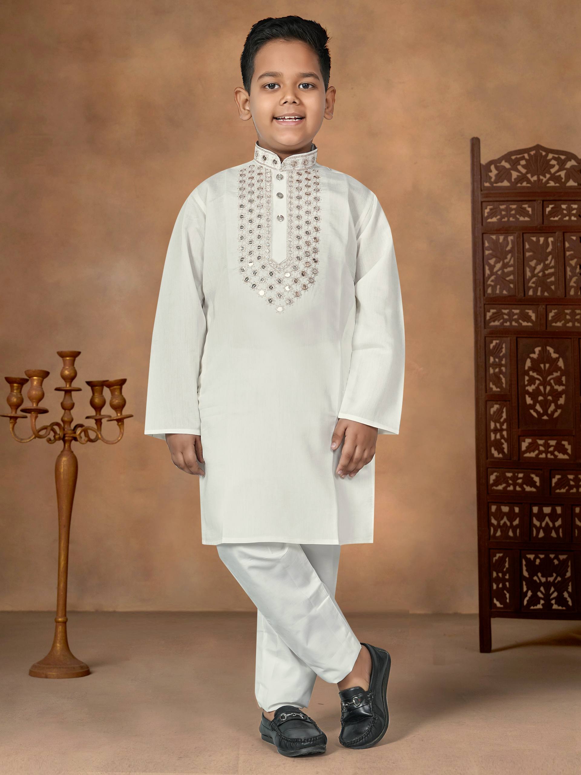 White Pure Soft Premium Silk Kurta Pajama With Father &amp; Son Matching Combo Set