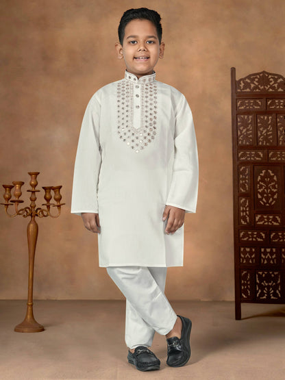 White Pure Soft Premium Silk Kurta Pajama With Father &amp; Son Matching Combo Set