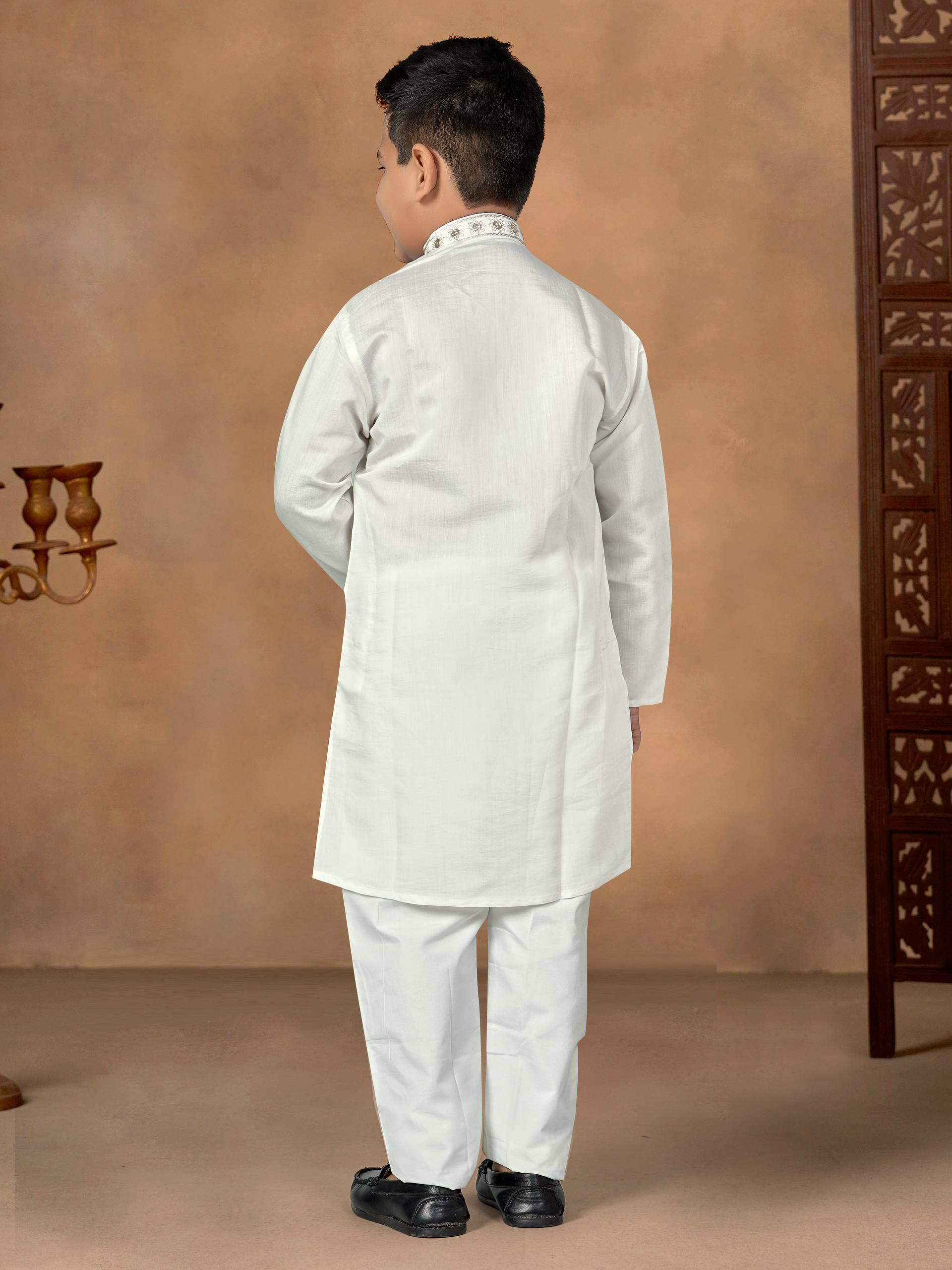 White Pure Soft Premium Silk Kurta Pajama With Father &amp; Son Matching Combo Set