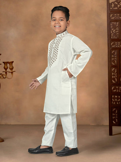 White Pure Soft Premium Silk Kurta Pajama With Father &amp; Son Matching Combo Set