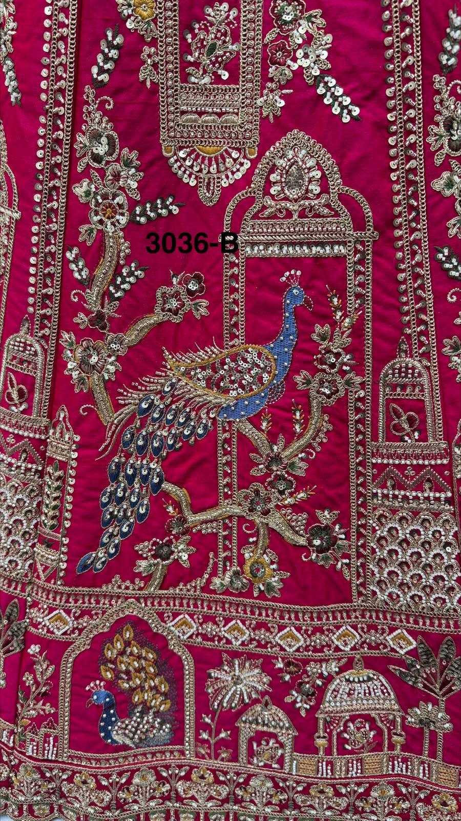 Rani Pink Pure Gadhwal Silk Khatali Handwork Sequins &amp; Crystal Bridal Lehenga Choli