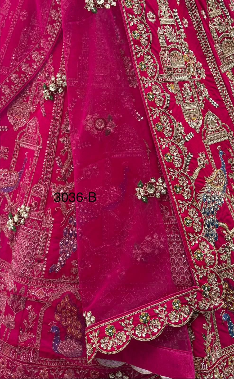 Rani Pink Pure Gadhwal Silk Khatali Handwork Sequins &amp; Crystal Bridal Lehenga Choli