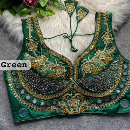 Green Pure Heavy Real Mirror Thread &amp; Kaudi Wok Bridal Blouse