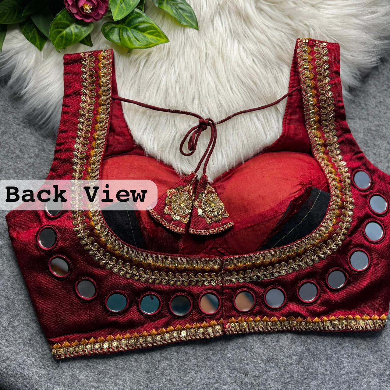 Maroon Pure Heavy Real Mirror Thread &amp; Kaudi Wok Bridal Blouse