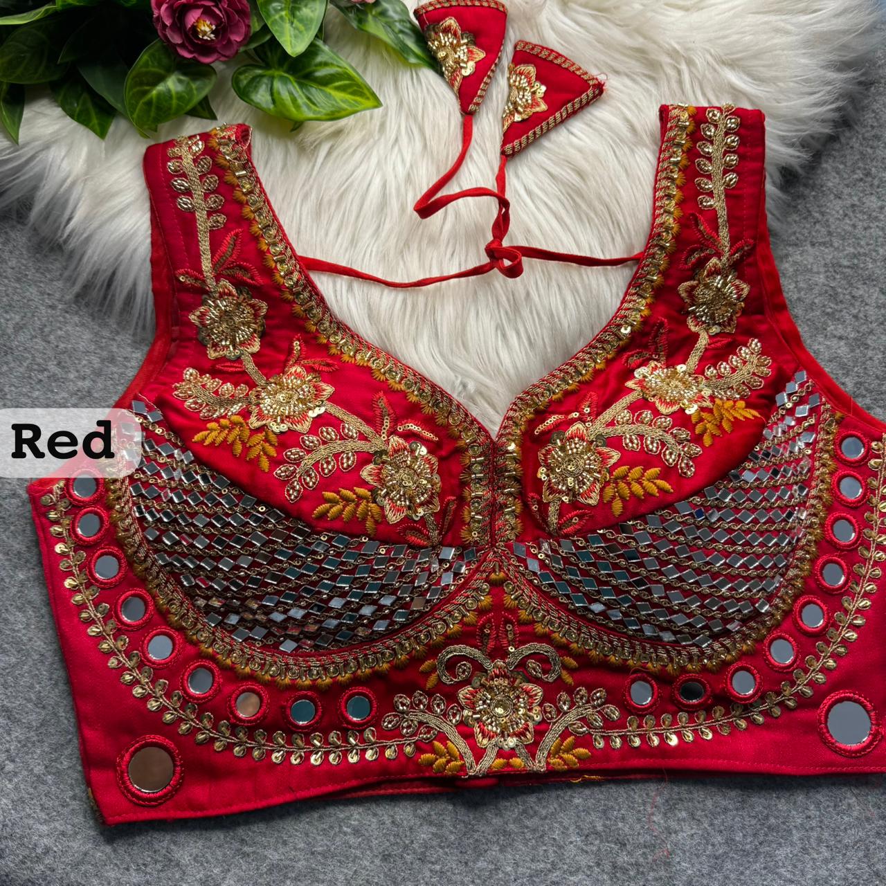 Red Pure Heavy Real Mirror Thread &amp; Kaudi Wok Bridal Blouse