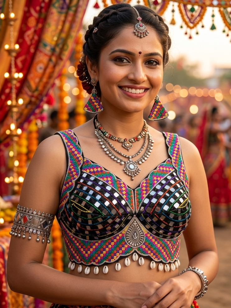 Black Pure Heavy Real Mirror Thread &amp; Kaudi Wok Bridal Blouse