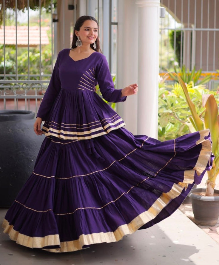 Purple Pure Cora Cotton With Attractive Gota-Patti Work Navratri Lehenga Choli