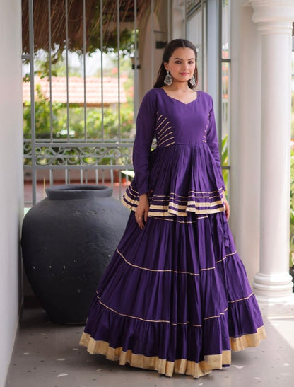 Purple Pure Cora Cotton With Attractive Gota-Patti Work Navratri Lehenga Choli