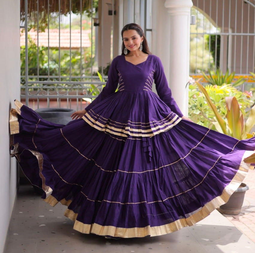 Purple Pure Cora Cotton With Attractive Gota-Patti Work Navratri Lehenga Choli