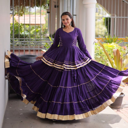Purple Pure Cora Cotton With Attractive Gota-Patti Work Navratri Lehenga Choli