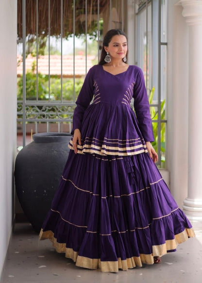 Purple Pure Cora Cotton With Attractive Gota-Patti Work Navratri Lehenga Choli