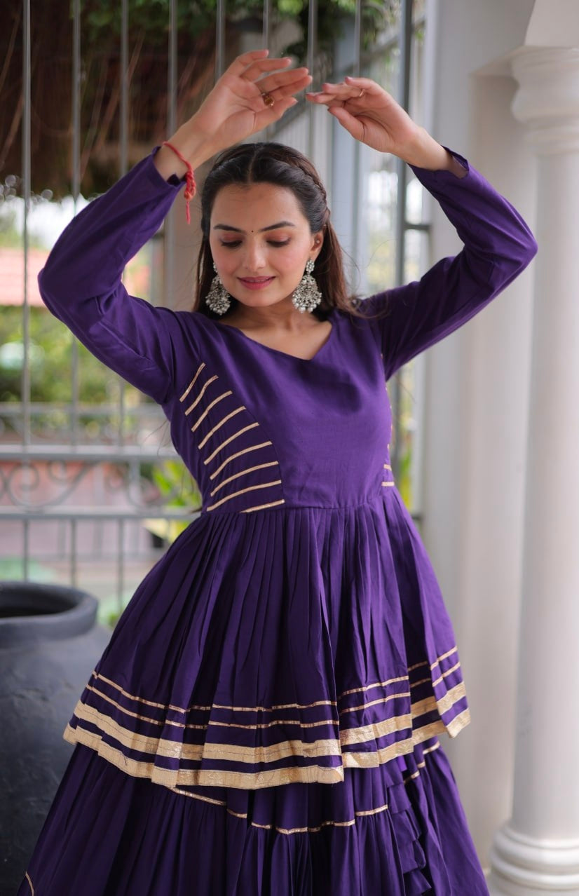Purple Pure Cora Cotton With Attractive Gota-Patti Work Navratri Lehenga Choli