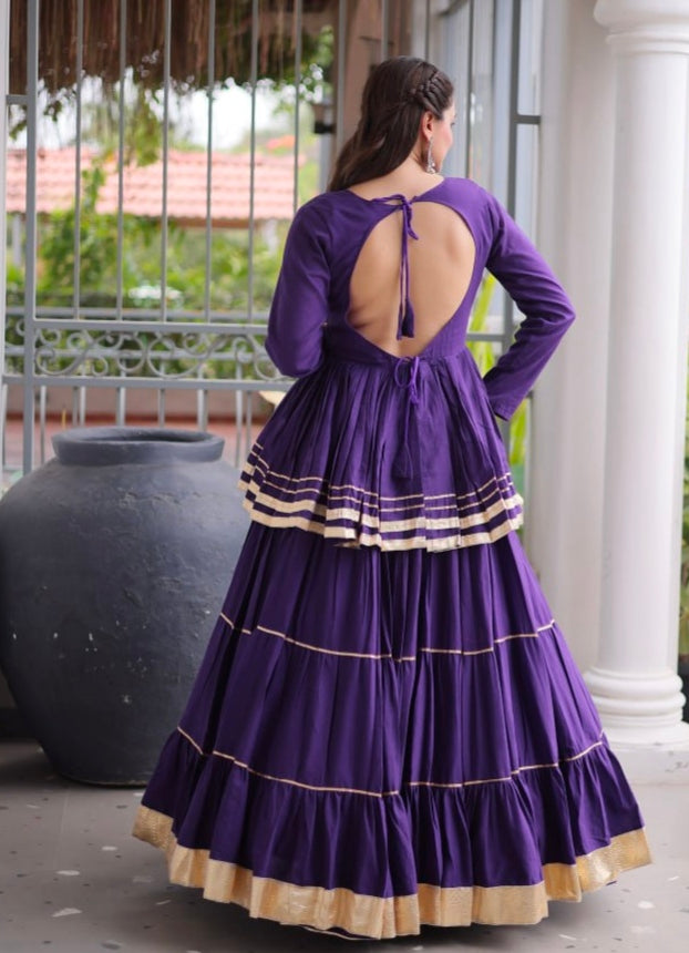 Purple Pure Cora Cotton With Attractive Gota-Patti Work Navratri Lehenga Choli