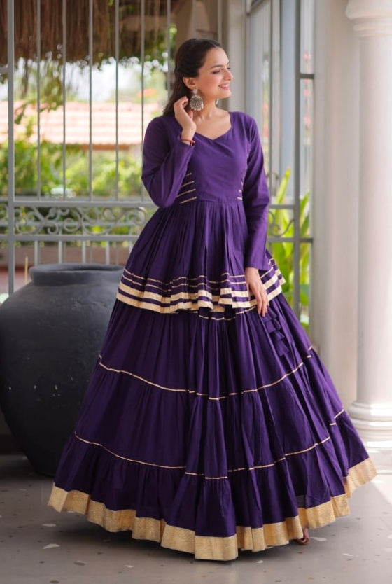 Purple Pure Cora Cotton With Attractive Gota-Patti Work Navratri Lehenga Choli