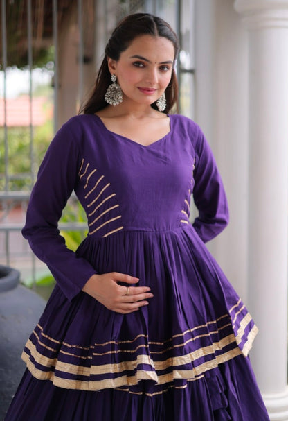 Purple Pure Cora Cotton With Attractive Gota-Patti Work Navratri Lehenga Choli