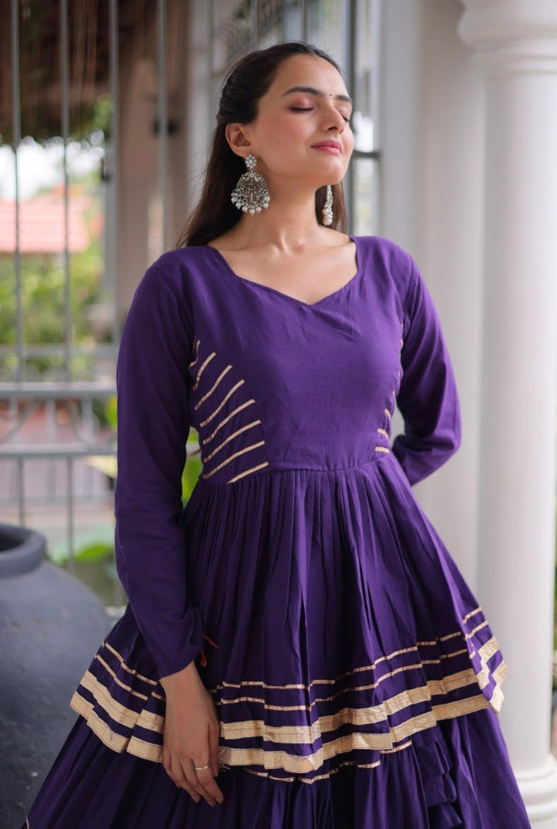 Purple Pure Cora Cotton With Attractive Gota-Patti Work Navratri Lehenga Choli