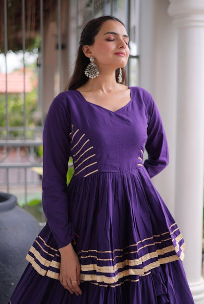 Purple Pure Cora Cotton With Attractive Gota-Patti Work Navratri Lehenga Choli