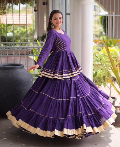 Purple Pure Cora Cotton With Attractive Gota-Patti Work Navratri Lehenga Choli