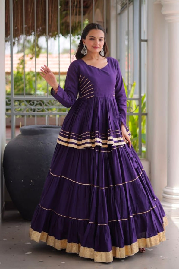 Purple Pure Cora Cotton With Attractive Gota-Patti Work Navratri Lehenga Choli