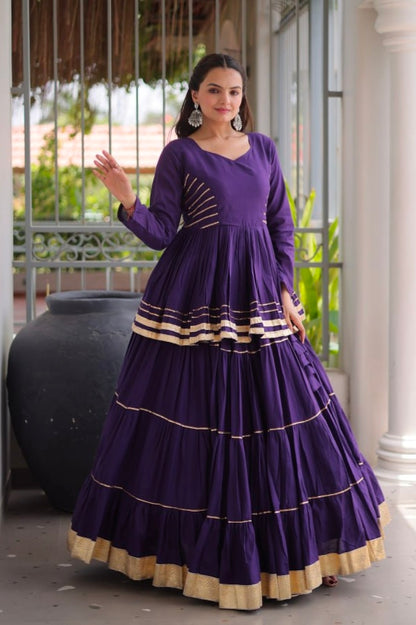 Purple Pure Cora Cotton With Attractive Gota-Patti Work Navratri Lehenga Choli