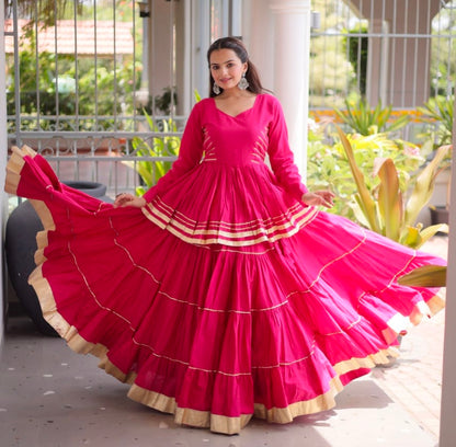 Rani Pink Pure Cora Cotton With Attractive Gota-Patti Work Navratri Lehenga Choli