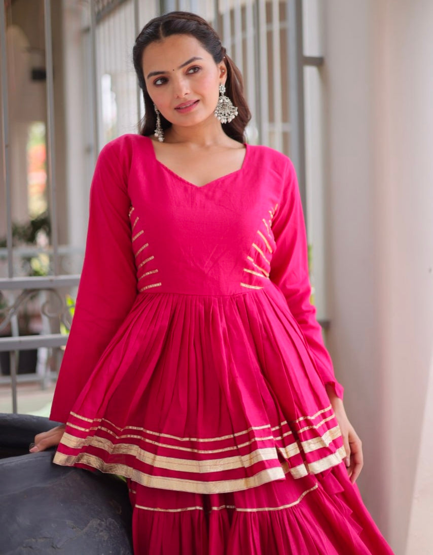 Rani Pink Pure Cora Cotton With Attractive Gota-Patti Work Navratri Lehenga Choli
