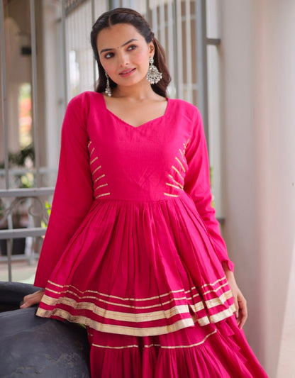 Rani Pink Pure Cora Cotton With Attractive Gota-Patti Work Navratri Lehenga Choli